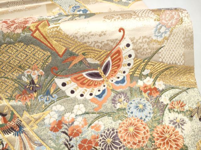平和屋本店▼六通柄袋帯　唐織　彩華熨斗目文　本金箔九百錦　正絹　逸品　CABL4954hy