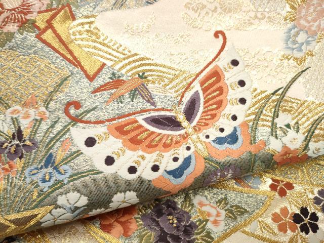 平和屋本店▼六通柄袋帯　唐織　彩華熨斗目文　本金箔九百錦　正絹　逸品　CABL4954hy