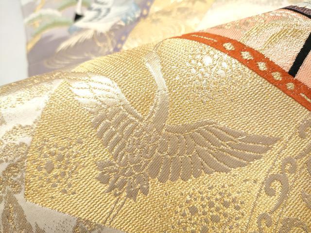 平和屋本店▼六通柄袋帯　唐織　九百錦　御所車飛鶴浜松文　弐拾四金箔二重織　正絹　逸品　CABL4955hy