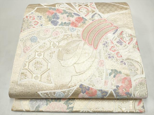 平和屋本店▼六通柄袋帯　唐織　草花熨斗目文様　本金箔　正絹　逸品　CABL4957hy