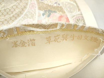 平和屋本店▼六通柄袋帯　唐織　草花熨斗目文様　本金箔　正絹　逸品　CABL4957hy