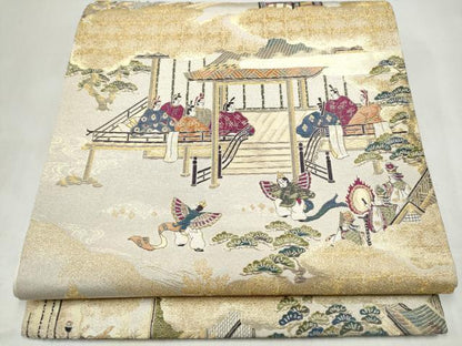 平和屋本店▼六通柄袋帯　源氏物語絵巻　胡蝶　本金箔至宝織　正絹　逸品　CABL4958hy