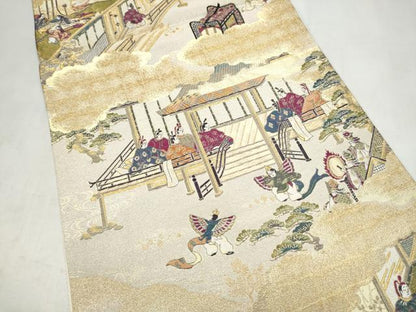平和屋本店▼六通柄袋帯　源氏物語絵巻　胡蝶　本金箔至宝織　正絹　逸品　CABL4958hy