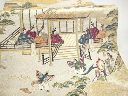 平和屋本店▼六通柄袋帯　源氏物語絵巻　胡蝶　本金箔至宝織　正絹　逸品　CABL4958hy