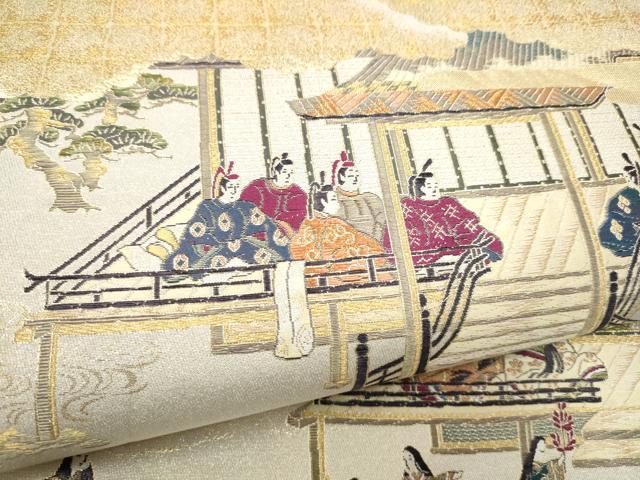 平和屋本店▼六通柄袋帯　源氏物語絵巻　胡蝶　本金箔至宝織　正絹　逸品　CABL4958hy