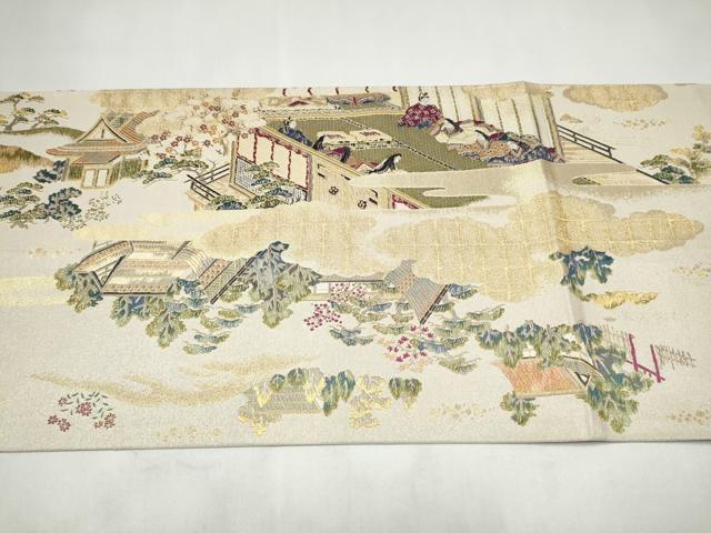 平和屋本店▼六通柄袋帯　源氏物語絵巻　胡蝶　本金箔至宝織　正絹　逸品　CABL4958hy