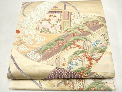 平和屋本店▼六通柄袋帯　唐織　浄瑠璃姫物語　純金箔　正絹　逸品　CABL4960hy