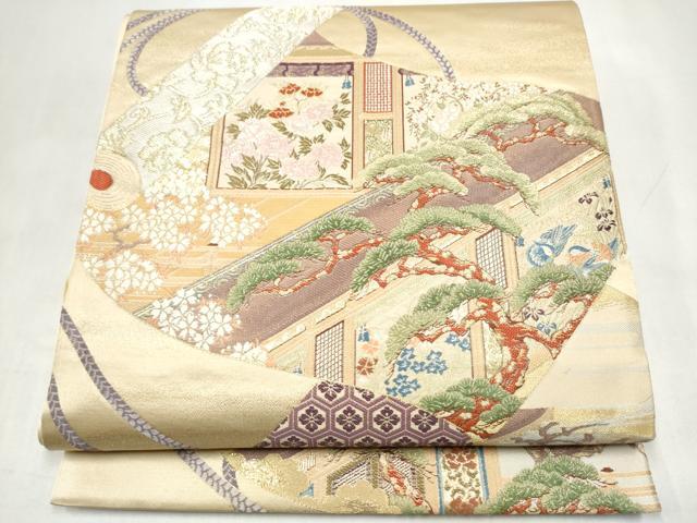 平和屋本店▼六通柄袋帯　唐織　浄瑠璃姫物語　純金箔　正絹　逸品　CABL4960hy