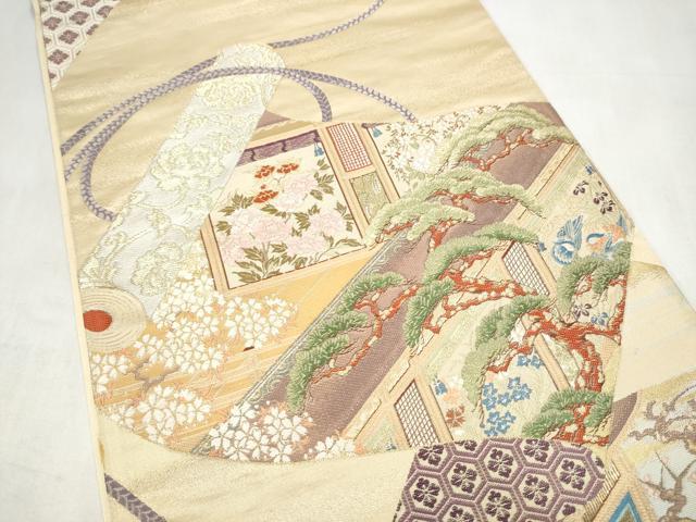 平和屋本店▼六通柄袋帯　唐織　浄瑠璃姫物語　純金箔　正絹　逸品　CABL4960hy