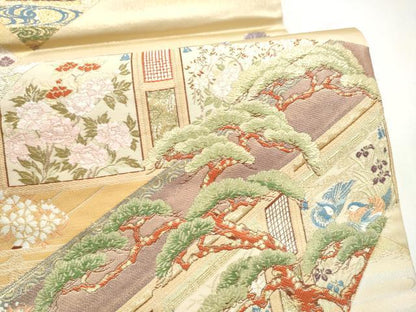 平和屋本店▼六通柄袋帯　唐織　浄瑠璃姫物語　純金箔　正絹　逸品　CABL4960hy