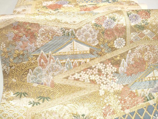 平和屋本店▼六通柄袋帯　唐織　光悦垣　九百　本金箔　正絹　逸品　CABL4962hy