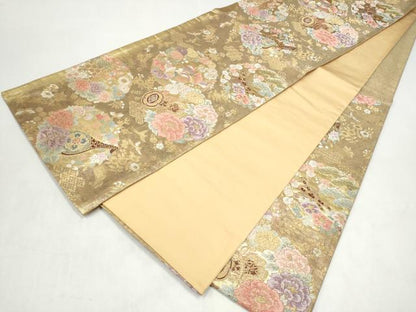 平和屋本店▼六通柄袋帯　唐織　献上花丸文　本金箔　正絹　逸品　CABL4965hy