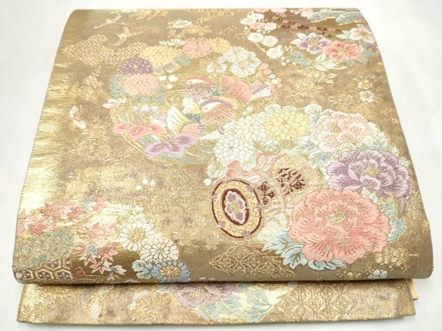 平和屋本店▼六通柄袋帯　唐織　献上花丸文　本金箔　正絹　逸品　CABL4965hy