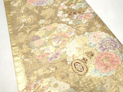 平和屋本店▼六通柄袋帯　唐織　献上花丸文　本金箔　正絹　逸品　CABL4965hy