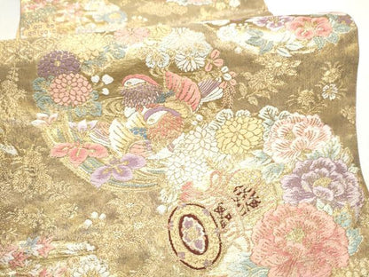 平和屋本店▼六通柄袋帯　唐織　献上花丸文　本金箔　正絹　逸品　CABL4965hy