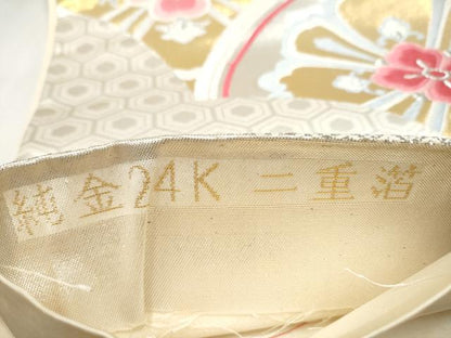 平和屋本店▼六通柄袋帯　唐織　舞花青海波　純金24K二重箔　正絹　逸品　CABL4968hy