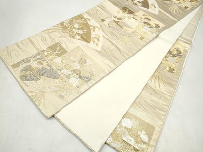 平和屋本店▼六通柄袋帯　色紙重ね鳳凰花文　プラチナ24K織　正絹　逸品　CABL4969hy