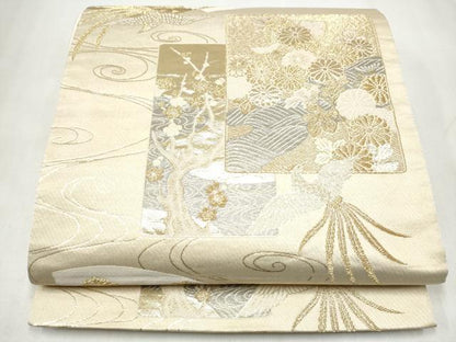 平和屋本店▼六通柄袋帯　色紙重ね鳳凰花文　プラチナ24K織　正絹　逸品　CABL4969hy