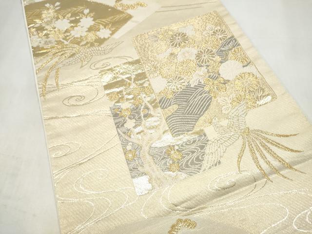 平和屋本店▼六通柄袋帯　色紙重ね鳳凰花文　プラチナ24K織　正絹　逸品　CABL4969hy