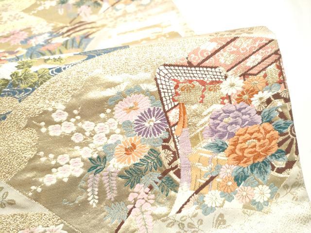 平和屋本店▼六通柄袋帯　唐織　地紙御車花鳥文　本金二重箔　正絹　逸品　CABL4971hy
