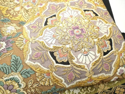 平和屋本店▼六通柄袋帯　唐織　正倉院花文　本金　引箔　正絹　逸品　CABL4975hy