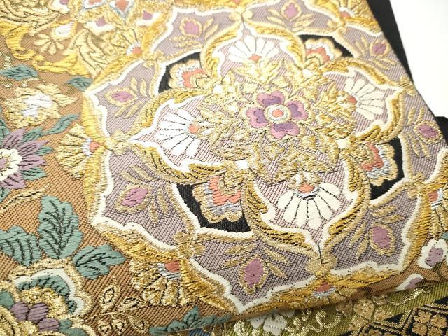 平和屋本店▼六通柄袋帯　唐織　正倉院花文　本金　引箔　正絹　逸品　CABL4975hy