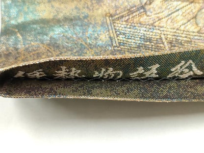平和屋本店▼全通柄袋帯　伊勢物語絵　本金箔プラチナ箔　正絹　逸品　CABL4976hy