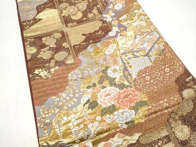 平和屋本店▼西陣　六通柄袋帯　唐織　格天井蒔絵道長紋　本金箔　正絹　逸品　CABL4977hy