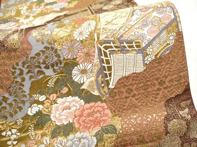 平和屋本店▼西陣　六通柄袋帯　唐織　格天井蒔絵道長紋　本金箔　正絹　逸品　CABL4977hy