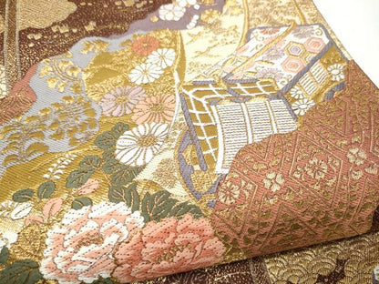 平和屋本店▼西陣　六通柄袋帯　唐織　格天井蒔絵道長紋　本金箔　正絹　逸品　CABL4977hy