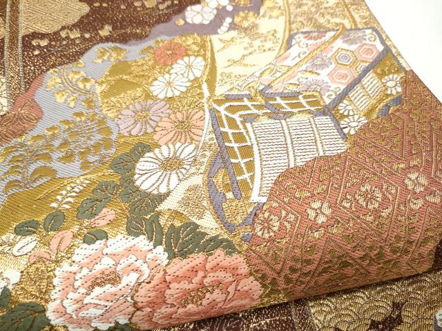 平和屋本店▼西陣　六通柄袋帯　唐織　格天井蒔絵道長紋　本金箔　正絹　逸品　CABL4977hy