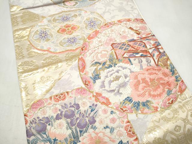 平和屋本店▼六通柄袋帯　唐織　しょう美　御所車花文　九百錦24K箔　正絹　逸品　CABL4986hy