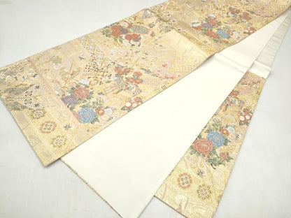 平和屋本店▼六通柄袋帯　矢羽根御所車図　本金箔　正絹　逸品　CABL4987hy