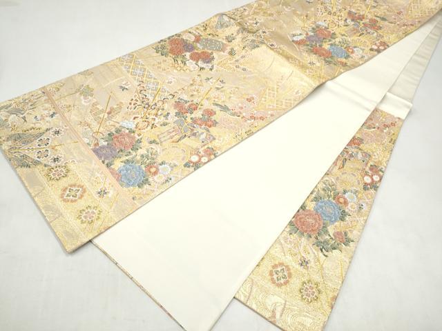 平和屋本店▼六通柄袋帯　矢羽根御所車図　本金箔　正絹　逸品　CABL4987hy