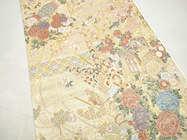 平和屋本店▼六通柄袋帯　矢羽根御所車図　本金箔　正絹　逸品　CABL4987hy