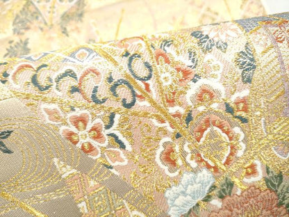 平和屋本店▼六通柄袋帯　矢羽根御所車図　本金箔　正絹　逸品　CABL4987hy
