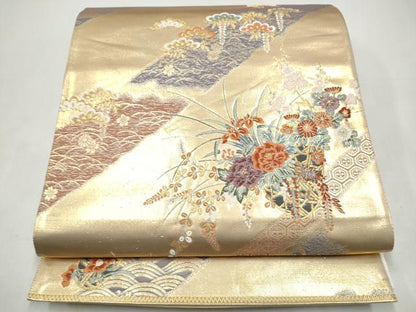 平和屋本店▼六通柄袋帯　花籠文　本金箔　正絹　逸品　CABL4988hy
