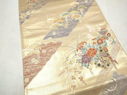 平和屋本店▼六通柄袋帯　花籠文　本金箔　正絹　逸品　CABL4988hy