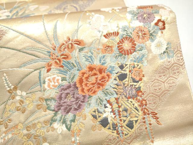平和屋本店▼六通柄袋帯　花籠文　本金箔　正絹　逸品　CABL4988hy