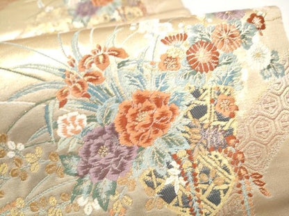 平和屋本店▼六通柄袋帯　花籠文　本金箔　正絹　逸品　CABL4988hy