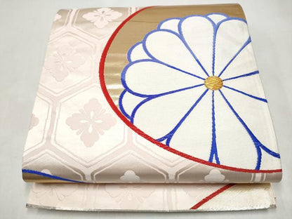 平和屋本店▼六通柄袋帯　流水取梅菊文　弐拾四金箔　正絹　逸品　CABL4991hy