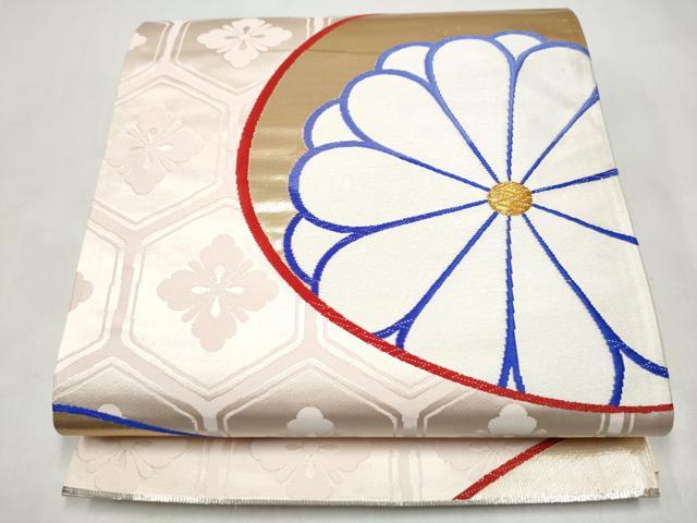 平和屋本店▼六通柄袋帯　流水取梅菊文　弐拾四金箔　正絹　逸品　CABL4991hy