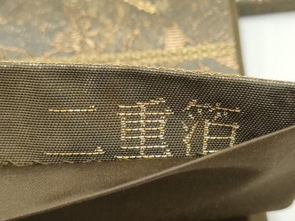 平和屋本店▼六通柄袋帯　扇面飛鶴枝松文　本金箔青銅　二重箔　正絹　逸品　CABL4993hy