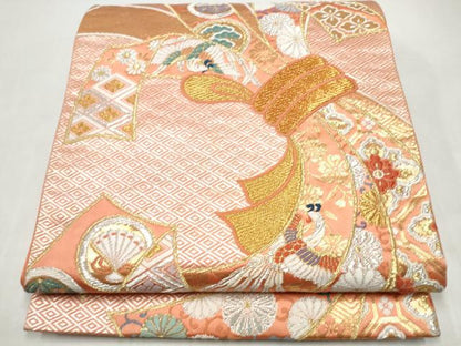 平和屋本店▼六通柄袋帯　唐織　熨斗有職文　純金箔　24K　正絹　逸品　CABL4996hy