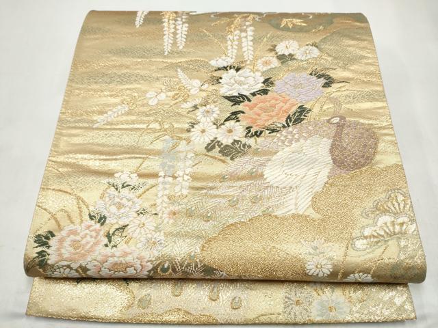 平和屋本店▼六通柄袋帯　唐織　孔雀草花文　弐拾四金二重箔　正絹　逸品　CABL5003hy