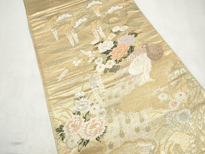 平和屋本店▼六通柄袋帯　唐織　孔雀草花文　弐拾四金二重箔　正絹　逸品　CABL5003hy