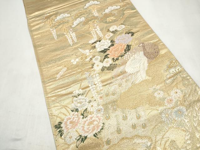 平和屋本店▼六通柄袋帯　唐織　孔雀草花文　弐拾四金二重箔　正絹　逸品　CABL5003hy