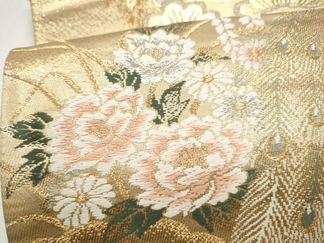 平和屋本店▼六通柄袋帯　唐織　孔雀草花文　弐拾四金二重箔　正絹　逸品　CABL5003hy