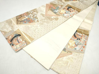 平和屋本店▼六通柄袋帯　琳派王朝色紙文　九百本金箔　正絹　逸品　CABL5004hy