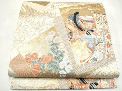 平和屋本店▼六通柄袋帯　琳派王朝色紙文　九百本金箔　正絹　逸品　CABL5004hy